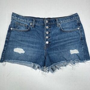 7 For All Mankind High Rise Distressed Denim Shorts 35X2 Cutoffs Button Fly EUC